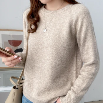 Nový 8 farieb voľné kolo krku žien čistá vlna sveter dlhým rukávom pletený pulóver jeseň a v zime cashmere sveter
