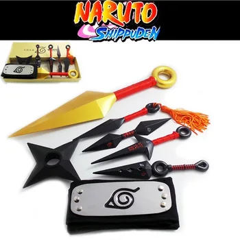 Anime Naruto Príslušenstvo 7pcs/Set Naruto Cosplay Shuriken Handbank Kunai Zbraň Sasuke Ninja Rekvizity Cartoon Zber Darčekovej krabičke
