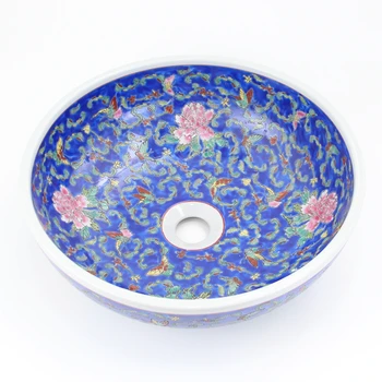 Hot Predaj Jingdezhen Keramické Umývanie Povodí Ručne maľované Kvet Doska Umývadla Palube Namontované Kúpeľňa Umývanie Umývadla