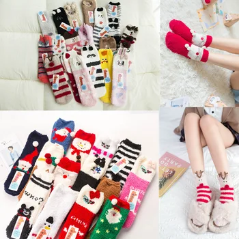 2020 nový produkt kórejský roztomilý trojrozmerný karikatúra coral fleece ponožky starších elk mid-tube poschodí ponožky teplé Vianoce ponožky