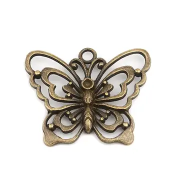 Doreen Box Vintage Duté Motýľ Tvar Charms Prívesky pre DIY Náhrdelník Šperky Čo Prívesky 4.7x3.8 cm ,5 ks