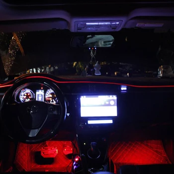 1set 6m Zvukovo Aktívny RGB LED Interiéru Vozidla Svetlo Multicolor EL Neon Pásy Svetla Bluetooth Telefón APP Riadenie Atmosféru Svetlo 12V