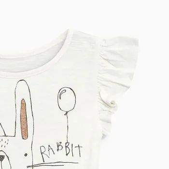 Malý Maven Nové Letné Deti Oblečenie White Rabbit Vytlačené Krátke Prekladané Patchwork O-krku Pletený 1-6yrs Bavlna Dievčatá Šaty