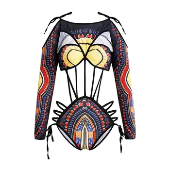 2020 Nové jednodielne Plavky Obväz Kombinézu Afriky Sexy Tlač Plavky Žena High Cut Monokiny Žien Plávanie Oblek Biquini
