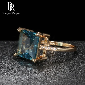 Bague Ringen Klasický Strieborný Prsteň Šterlingov S925 Šperky pre Ženy Námestie Kamene, Svadobný Prsteň Geometrie Akvamarín Zapojenie