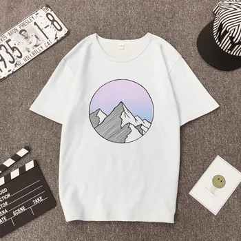 Vrchol hory Harajuku Kreatívne Grafické Tlače T-shirt Biely Top Tričká Krátky Rukáv O-neck Top Shirt Ropa Mujer Žien T-shirt