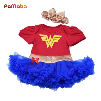 PaMaBa 2KS Dieťa Superhrdina Oblečenie 0-18 M Dievča Tutu Šaty s hlavovým oblúkom Prehrabať Batoľa Wonder Žena Superman, Batman Kostým Frock