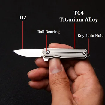 Mini Keychain Skladací Nôž Zliatiny Titánu Rukoväť D2 Čepeľ Vrecku Camping Skladacie Nože výchovy k DEMOKRATICKÉMU občianstvu Nástroj nízka Hmotnosť