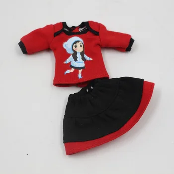 Oblečenie Pre 1/6 Blyth Polovičný Rukáv Červená Oblečenie & Sukne