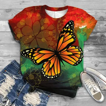 Tričko Ženy Plus Veľkosť Krátky Rukáv 3D Butterfly Tlače O-krku Topy Tričko T-shirt Camiseta Mujer Top Ženy Harajuku T Shirt Poleras