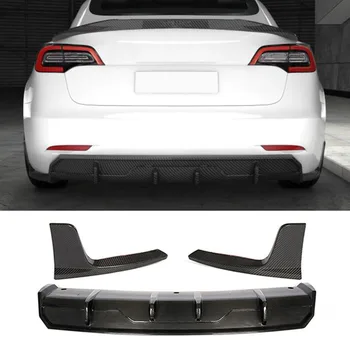 Carbon Fiber Auto Zadný Nárazník Difúzor Pery Štiepačky Pre Tesla Model 3 2016 - 2019 Zadný Difúzor Pery S Štiepačky