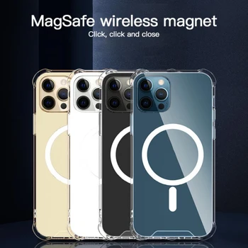 Transparentné Magnetické puzdro pre iPhone 12 Mini 11 Pro Max X XS XR Číry Ochranný Kryt Pre Magsafe Bezdrôtovú Nabíjačku Jasné Coques