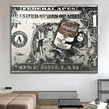 Opice Na Dolár V Hotovosti Zábavný Obrázok Domova Plagát A Vytlačí Tvorivé Peniaze Maľovanie Na Plátno Na Stenu Umenia Pre Obývacia Izba