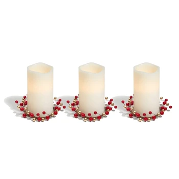 3ks Sviečka Krúžky pre Pilierov,Červenej a Zlatej, Malé Vence na Vianoce,Rustikálny Svadobné Vrchol alebo Stolové Dekorácie