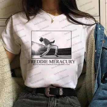 Estetické Freddie Mercury Sky ženy tričko Queen Kapela T-shirt Harajuku Osobný portrét Grafické tlač Tee Móde Rocková kapela Topy
