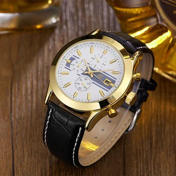 OUYAWEI Biele Zlato Hodinky Mužov Automatickom Vietor Mechanické Hodinky Kožené Značiek Luxusných Muž Hodinky Montre Homme Náramkové hodinky