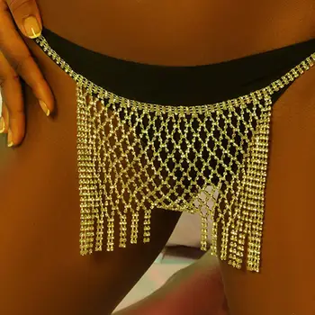 GLAMing Sexy Zlate Tela Podprsenka Reťazca Šperky pre Ženy Postroj Bikini Remeň Nastaviť Dámy Strapec Crystal Drahokamu Nohavičky Šperky