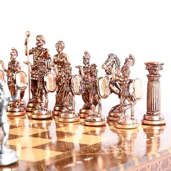 Starožitný Medi Ríme Údaje Kovové Šach,Ručné Kusov,Prírodné Pevnej Drevenej šachovnicu s Pôvodnou Pearl,Kráľa 10 cm
