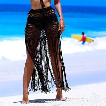 V-X Vysoký pás strapec plážové šaty ženy Ručne háčkované plavky kryt ups Duté z plavky ženy zakryť Pláž nosiť nové
