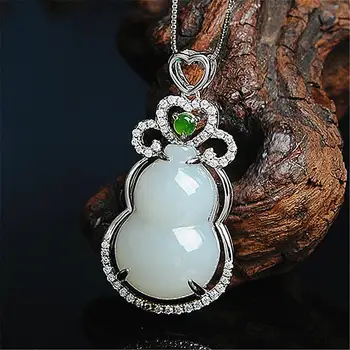Vintage šťastie tekvica jade zirkón diamantov, drahých kameňov prívesok náhrdelníky pre ženy bieleho zlata farba šperky bijoux narodeninám