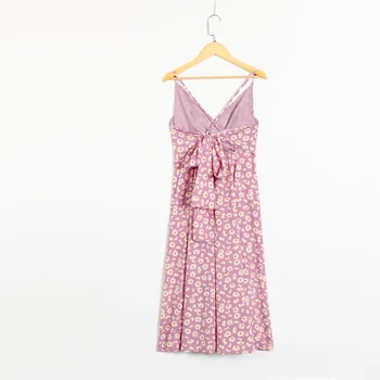 Letné dámske šaty bežné kvetina tlače luk dekorácie podväzkové šaty Vestidos