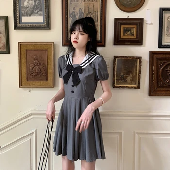 VOOCIEC Japonský Akademického Námorník Golier dievčenské Sukne 2020 Lete Nové Západnej Luk Lumbálna Šaty Žien sladké Lolita šaty princezná