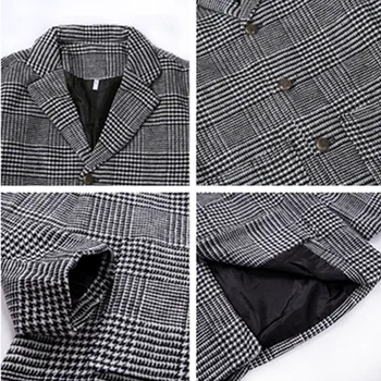 Pánske Vlnené Zmesi Coats kórejský Muž Teplé Oblečenie, Vlnený Kabát 2020 Jeseň Čierne Biele Kockované Zmesi Dlho Mužov Bunda Plus Veľkosť