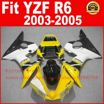 Vlastné ABS motocykel kapotáže súpravy pre YAMAHA 2003 2004 2005 YZFR6 žltá biela YZF R6 03 04 05 horské auta častí karosérie