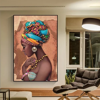 Moderná Africká Žena na Sebe Perlový Náhrdelník Plagáty a Vytlačí Umelecké Plátno na Stenu na Výšku Maľovanie na Izbe Cuadros Domova