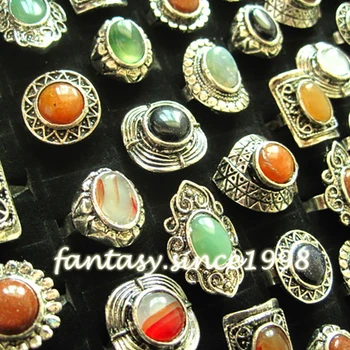 Veľkoobchod 24pcs zmiešané mužov a žien prírodné módne sľub Vintage krásna kamenná zliatiny šperky všetky prst prsteň pre ženy