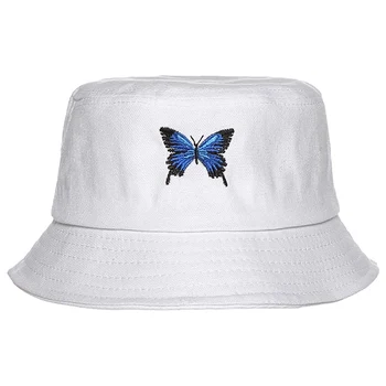 2020 Lete Motýľ Vedierko Hat Ženy Muži Bavlna Módne Smutný Chlapec Dievčatá Obojstranné Výšivky Bob Slnko Femme Kvetinový Panamský Klobúk