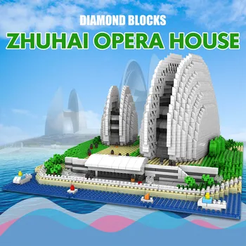 LOZ Mini Bloky Slávne Mesto Čínskej Architektúry Zhuhai Opery Model Stavebné kamene, Tehly Vzdelávacie Hračky pre Deti, Darčeky