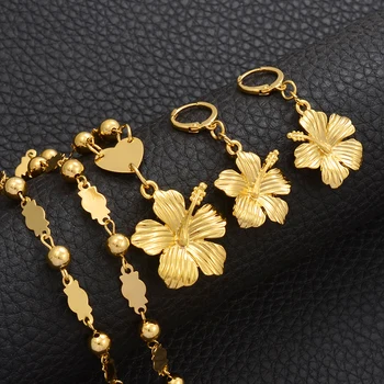 Anniyo Havajské Kvetinové Šperky Sady Prívesok, Náhrdelníky, Náušnice, Ženy, Dievčatá, Zlatá Farba Federatívne Guam Chuuk Kwajalein #213106