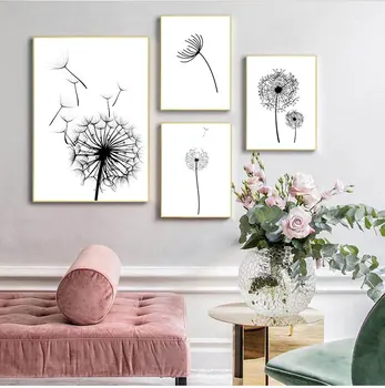 Nordic Púpava Kvet s a vytlačí obývacia izba škandinávskych čierne a biele steny umelecké plátno abstraktnej maľbe obrázok