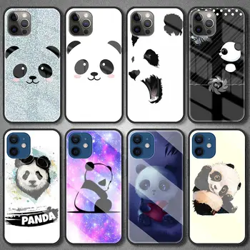 Luxusné Sklenené Telefón puzdro Pre iPhone 11 Pro Max 12 Mini 7 8 X XR XS 6 6S Plus SE 2020 Capa Kryt Plášťa Roztomilá Panda Cartoon Coque