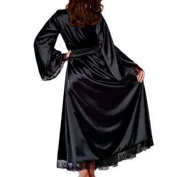 Pre Dámy Satin Sexy Sleepwear Nastaviť Sexy Čipka Nightgowns Atumn Ženy Župan Kimono Nightgowns Hodvábny Župan 2020 NOVÉ Nightdress