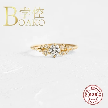 BOAKO Lesklé Zirkón Krúžok 925 Sterling Silver Anillos Zlaté Prstene Pre Ženy, Luxusné 2020 Jemné Šperky, Snubné Prstene, Navrhne Manželstvo