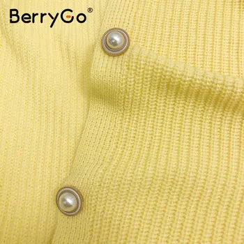 BerryGo Bežné tvaru krátky pletený sveter ženy Jeseň zima svietidla rukáv tlačidlo žena cardigan Streetwear dámy sveter