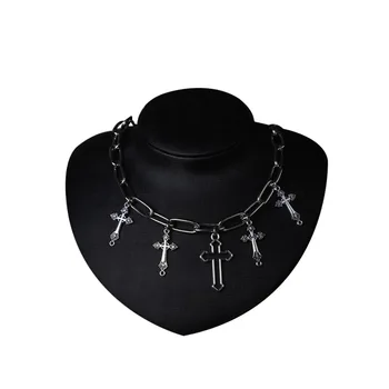 Unisex Streetwear Šperky 5 Kríž Charms Náhrdelník Choker Hip Hop Goth Collares Reťazca Muži Ženy Šperky Darček 54cm