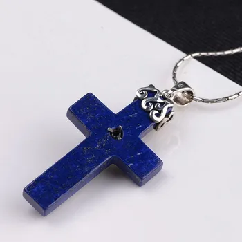 BOCAI nové pevné S925 čistý strieborné šperky, intarzované lapis lazuli prívesok mužov a žien kríž silver Cross Ježiš Prívesok