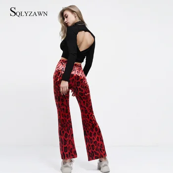 Jeseň Ženy Leopard Obličkového Nohavice Vysoký Pás Nohavice Pantalon Červené Nohavice 2019 Plnej Dĺžke Sexy Streetwear Ženy Skinny Nohavice