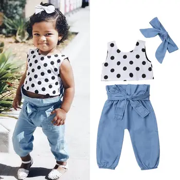 Citgeett Batoľa Detský Baby Girl Dot Vesta Topy Modré Nohavice Legíny hlavový most Oblečenie Letné Sunsuit Súbor 1-6Y