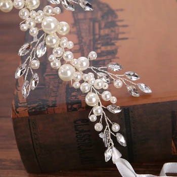 Trendy Striebornej Farbe Pearl Svadobná Čelenka tiara Pre Nevestu Vlasy Príslušenstvo Ručné Perlový Náramok Ženy Hiar Šperky FD422