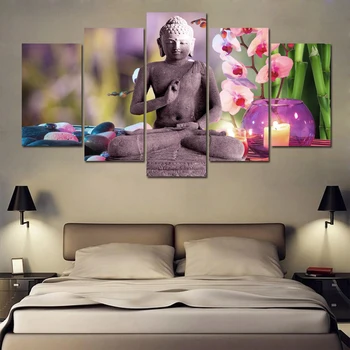 Tlač Plátno Na Maľovanie Držať Na Stene 5 Ks/Ks Buddha Kameň Baboo Zen Kvety Hd Pre Obývacia Izba Domova Obrázok