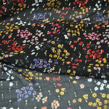 LEO&LIN 10 M Čierna Kvet Hodvábnej Zlatá Bodka Georgette Šifón Sukňa Tričko Textílie Textílie DIY Patchwork Tkaniva