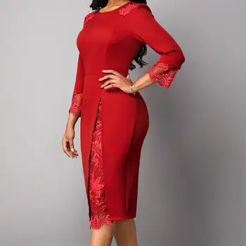 S-5XL 2020 Jar Veľké Veľkosti Elegantná Čipka Patchwork Šaty Ženy Pevné Bodycon Červená Strana Vestidos Plus Veľkosť Dámy Kancelárske Šaty