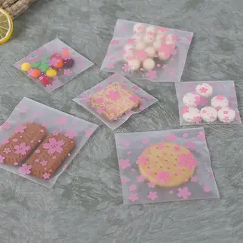 Matný 100ks Kvetinový Vzor, Plastové Vrecko Priehľadné Darčekové Tašky samolepiace Tesnenie Puzdro pre Candy Cookie Dezert Balenie (Ružové)