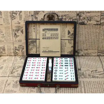 144 Tiles Mahjong Tradičná Čínska Verzia Hra s Prenosné Wodoen Box Mah-Jongg Cestovné Rodina Voľný Čas Hra