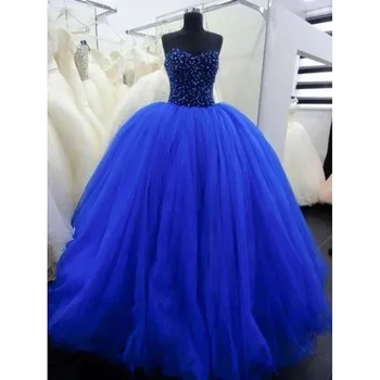 Kráľovská Modrá Quinceanera Šaty 2020 Milú, Perlové Maškaráda Guľové Šaty Sweet 16 Šaty Volánikmi Opuchnuté Tylu Party Šaty