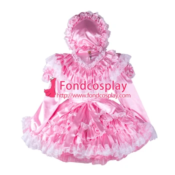 Sissy slúžka ružový satén šaty uzamykateľné Jednotné kostým šitý na Mieru[G2364]
